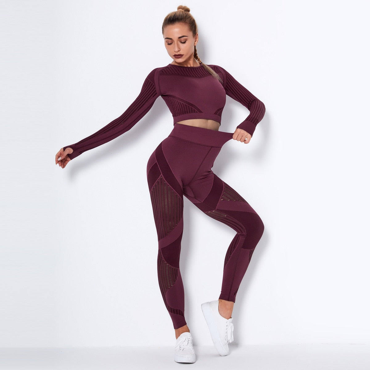 Workout Sets for Women 2 Piece Seamless Yoga Outfit Tracksuit High Waisted Leggings and Crop Top Gym Set