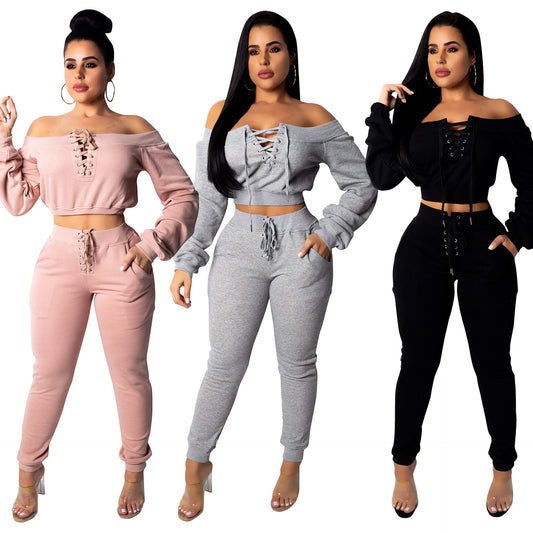 Elegant Tracksuits  two piece set long sleeve pants set for  women