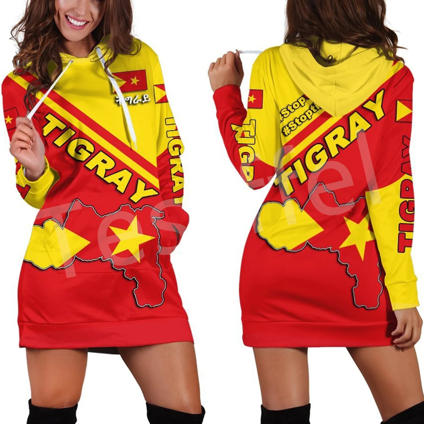 Tigray Flag Native Tribe  3D Print Harajuku Long Sleeves  Women Hoodie Dress