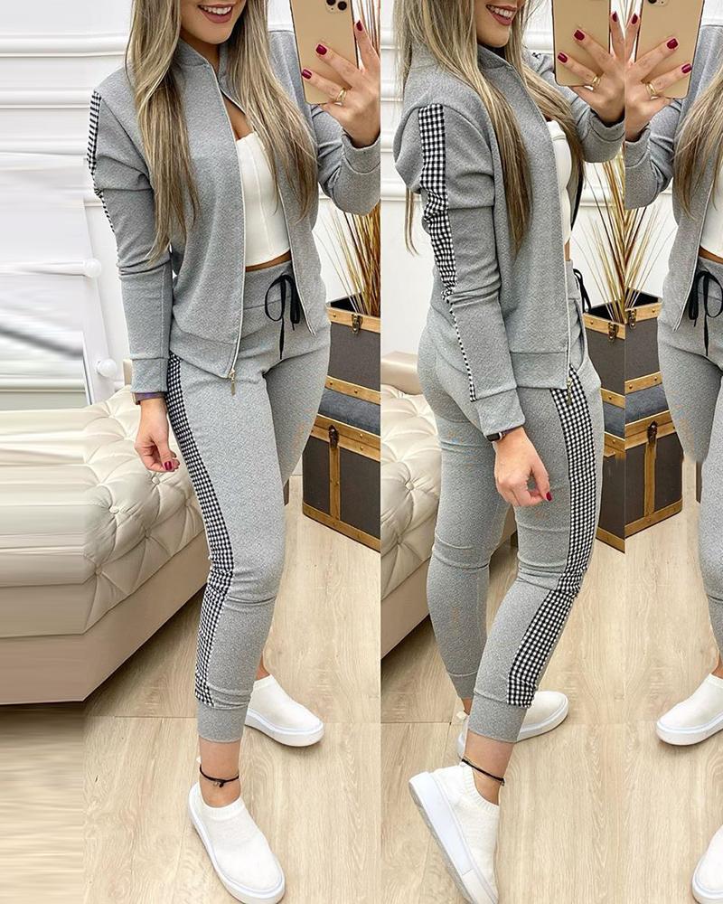 Multi-color two-piece casual women's suit with contrast color sports two-piece Tracksuits for Women