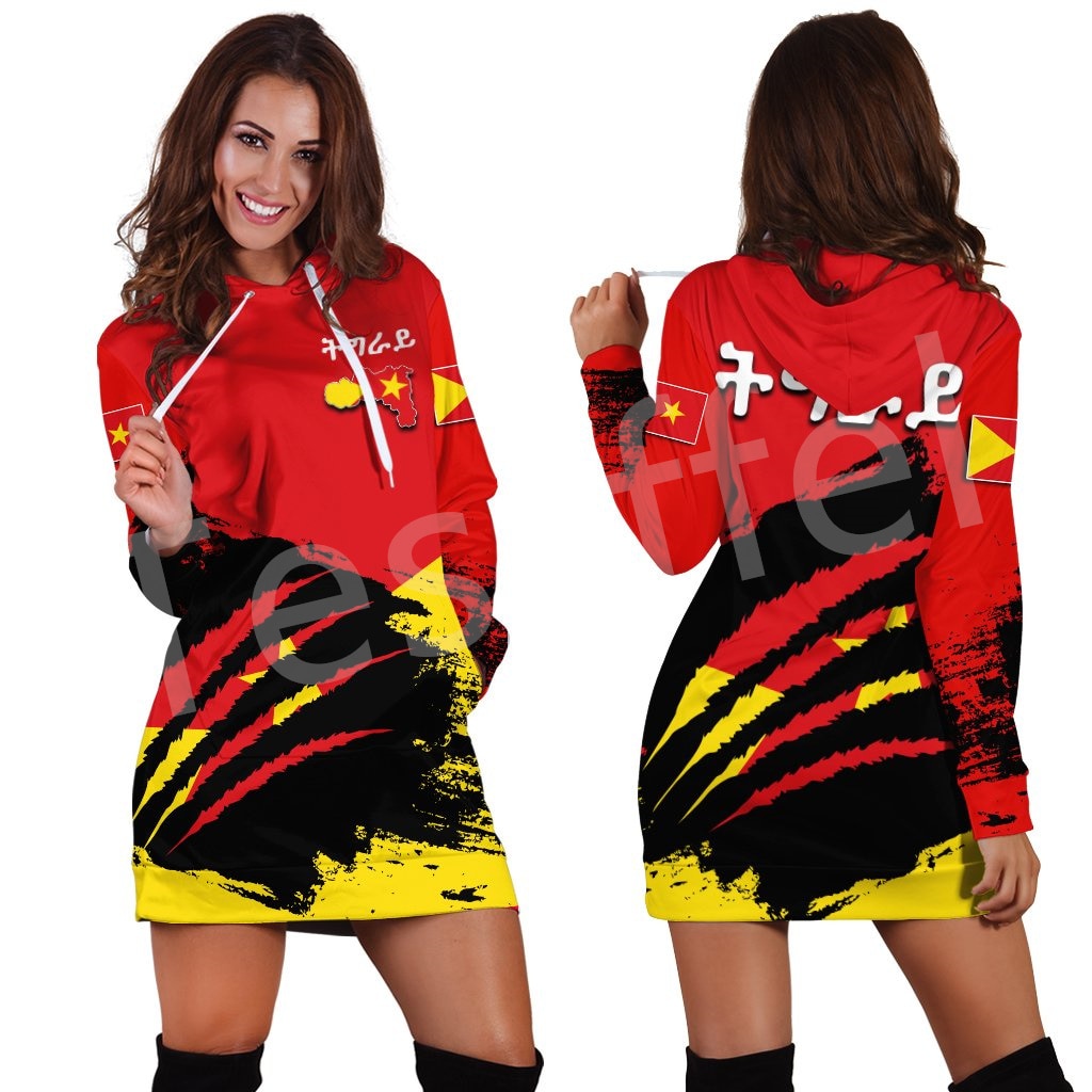 Ethiopia County Tigray Flag Native Tribe  3DPrint Harajuku Long Sleeves Women Hoodie Dress