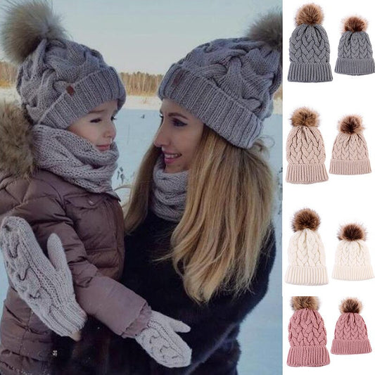 Family Look Autumn /Winter 2pcs Mother and daughter Knitted Twist matching Hats