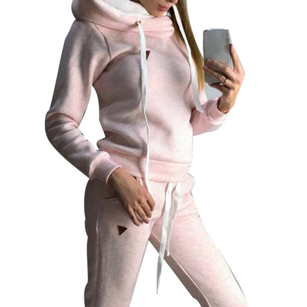 2Pcs Women Jogging Suit Solid Color Tracksuits Fleece Lined Hoodies Pants Set Casual for Women