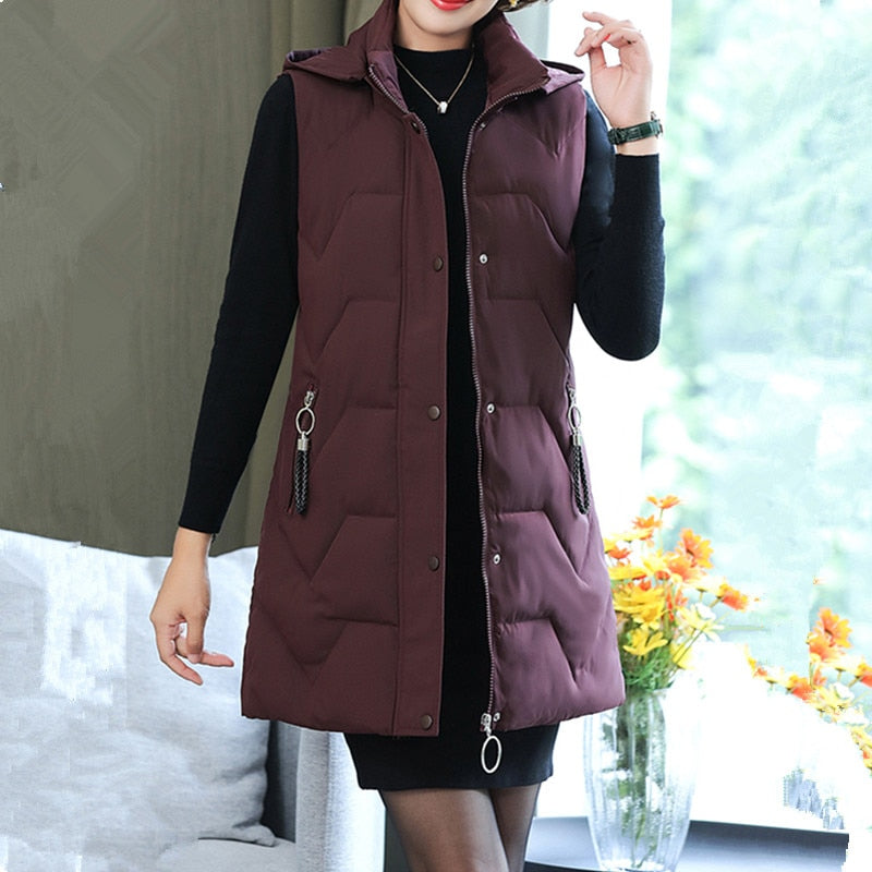 Winter Cotton loose Jacket Parker Hooded Sleeveless Warm jacket for Women