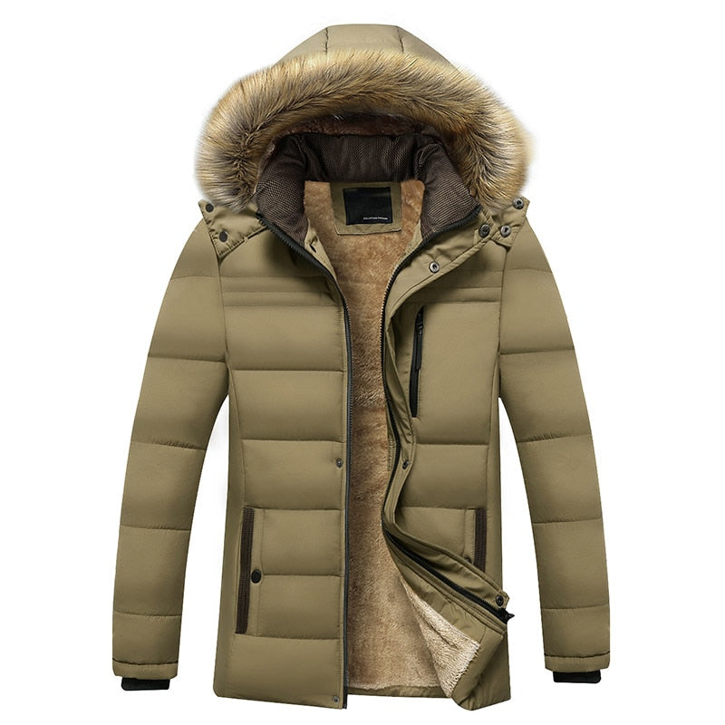 New Warm Thick Fleece Parkas Men Waterproof Hooded Fur Collar Parka Jacket for Men