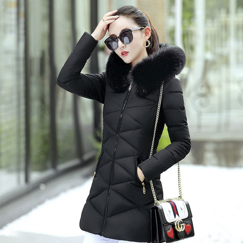 Women's Winter Jacket and Coat Big Fur Collar Hooded Down Parkas Korean Thick Cotton Jacket