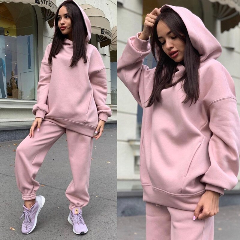 Sports Suit Women Solid Hoodie And Pants Casual Sport Suit Two Piece Set  For Sportswear Tracksuits for Women