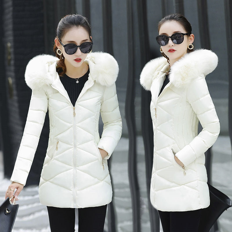 Women's Winter Jacket and Coat Big Fur Collar Hooded Down Parkas Korean Thick Cotton Jacket