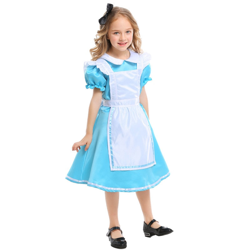 Blue Girls Wonderland Dress Carnival Party Performance Prom Fancy Costume Princess Dresses