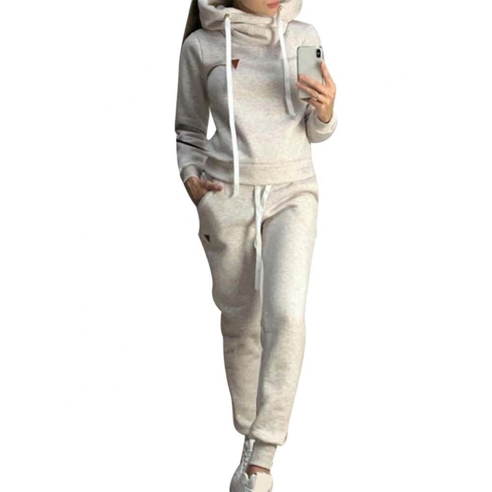 2Pcs Women Jogging Suit Solid Color Tracksuits Fleece Lined Hoodies Pants Set Casual for Women