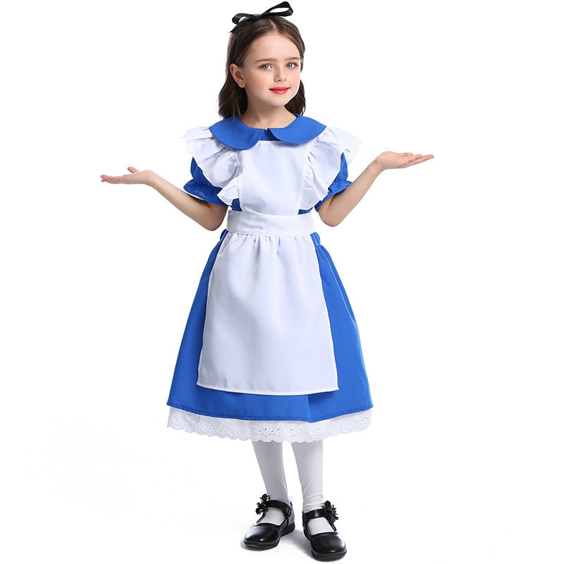 Blue Girls Wonderland Dress Carnival Party Performance Prom Fancy Costume Princess Dresses