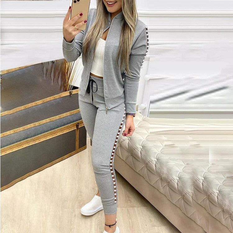 Multi-color two-piece casual women's suit with contrast color sports two-piece Tracksuits for Women