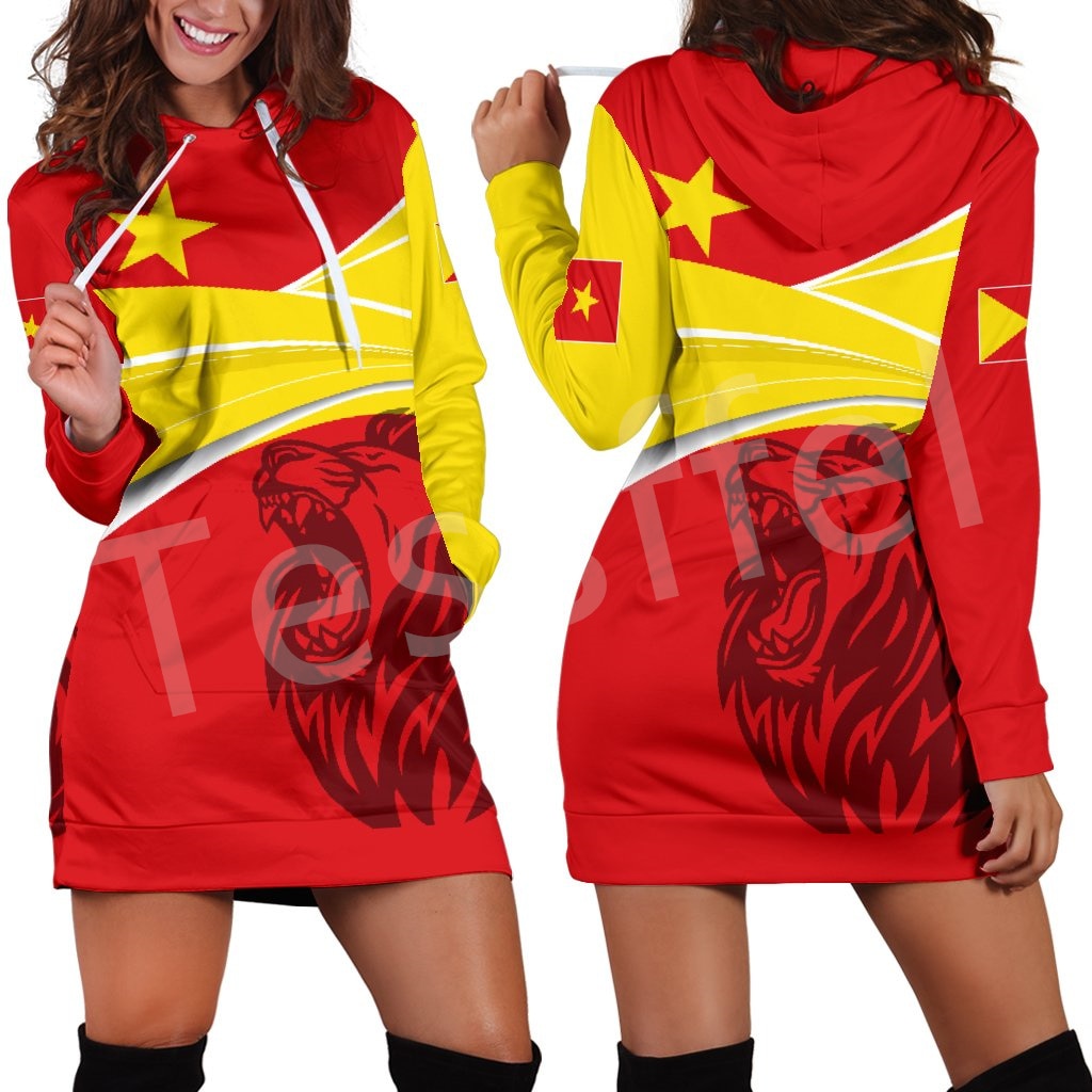 Ethiopia County Tigray Flag Native Tribe  3DPrint Harajuku Long Sleeves Women Hoodie Dress