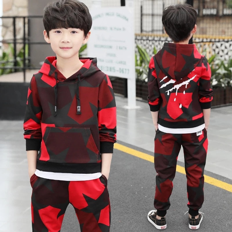 Teen Boys Clothes Set  Tracksuit Camouflage Costume Hoodies Tops  & Pants