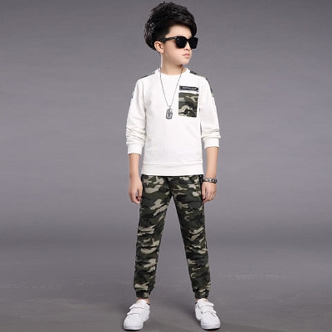 Teenage Children  Costume Tracksuit Camouflage Tops  & Pants 2pcs Outfits Set