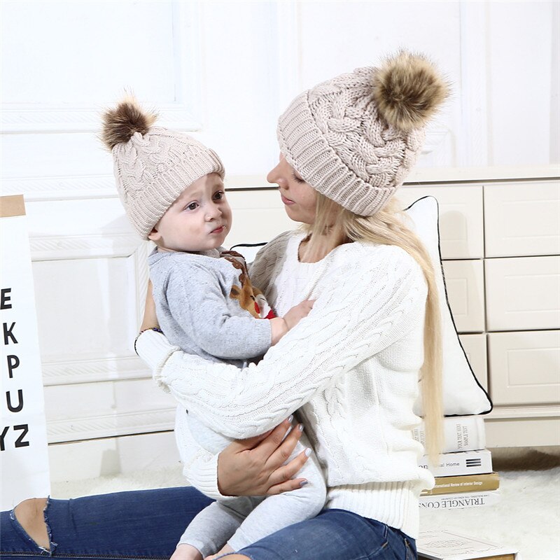 Family Look Autumn /Winter 2pcs Mother and daughter Knitted Twist matching Hats