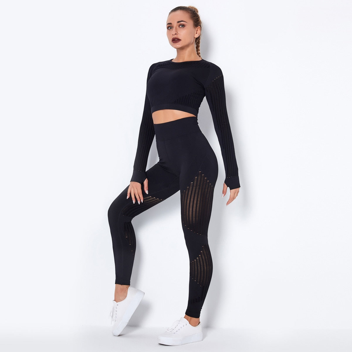 Workout Sets for Women 2 Piece Seamless Yoga Outfit Tracksuit High Waisted Leggings and Crop Top Gym Set