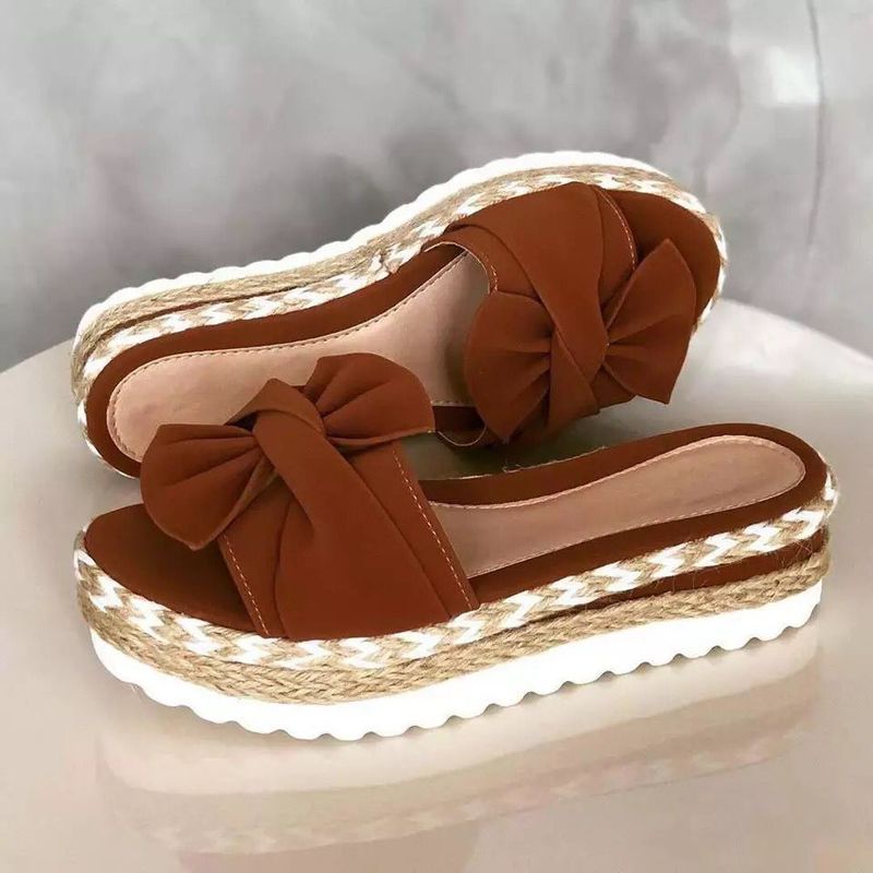 Women's Platform Sandals - Summer Slides with Butterfly-Knot Detail