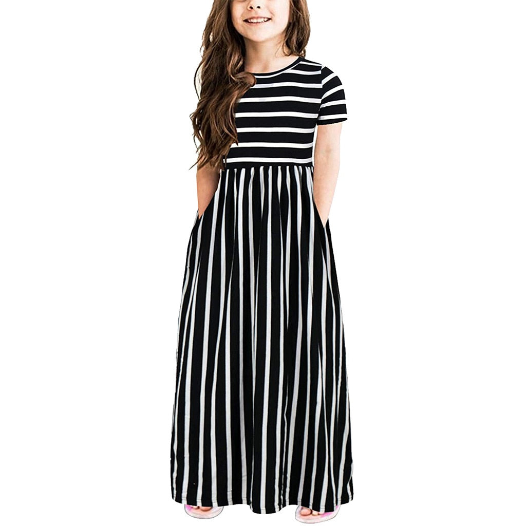 Striped  Bohemian Long Dresses For Girls