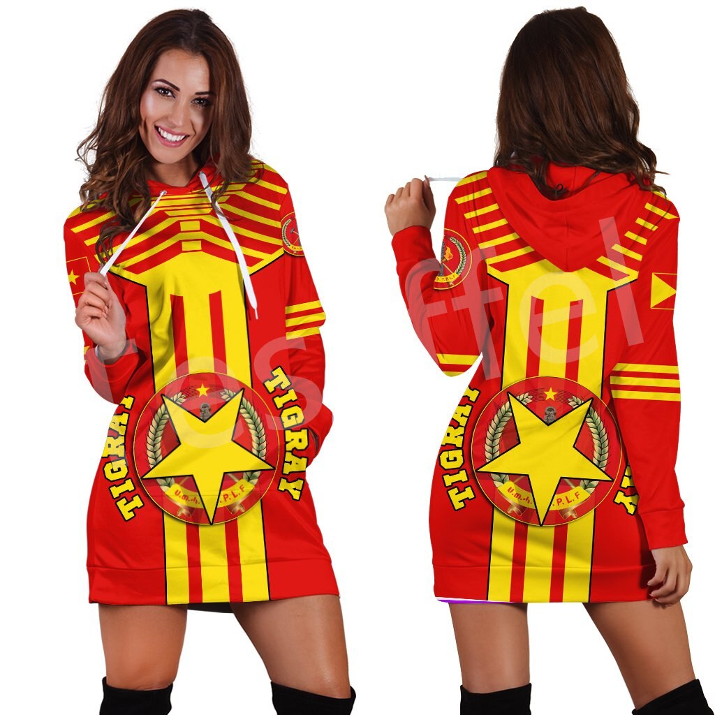 Ethiopia County Tigray Flag Native Tribe  3DPrint Harajuku Long Sleeves Women Hoodie Dress