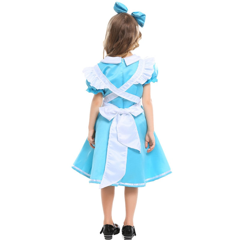 Blue Girls Wonderland Dress Carnival Party Performance Prom Fancy Costume Princess Dresses