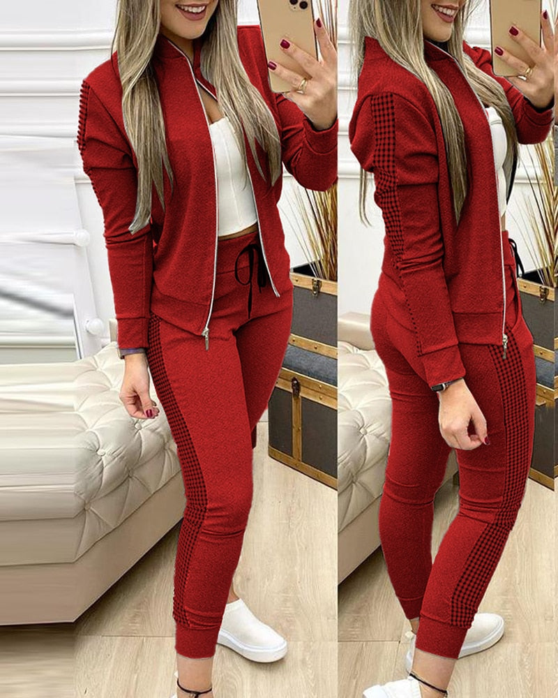 Fashion Tracksuit 2 Piece Set Autumn Winter Zipper Jacket + Long Pants Female Sports Sweatshirt  For Woman