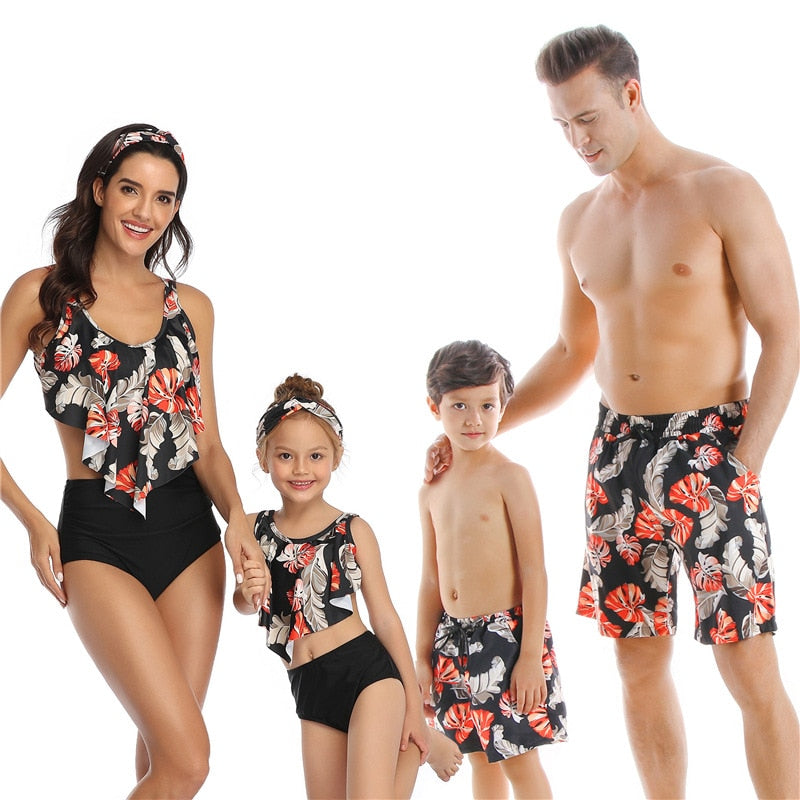 Family Swimsuit  Mom, Father, Son and Daughter Matching Swimwear