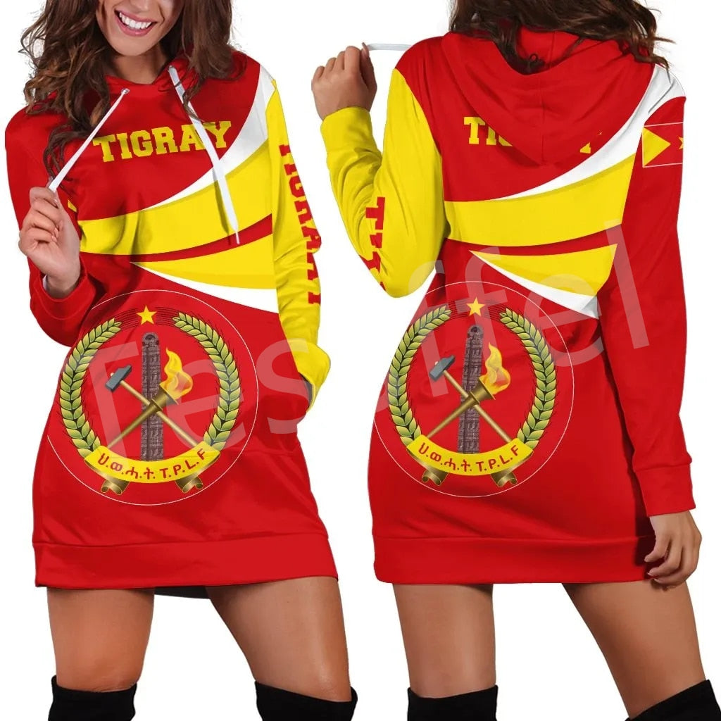 Ethiopia County Tigray Flag Native Tribe  3DPrint Harajuku Long Sleeves Women Hoodie Dress