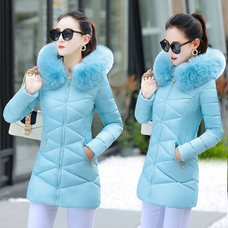 Women's Winter Jacket and Coat Big Fur Collar Hooded Down Parkas Korean Thick Cotton Jacket