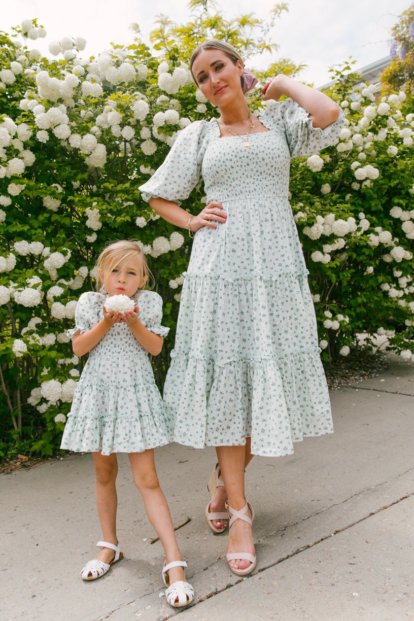 Family Look Women Matching Mother and Daughter Clothes Puff Sleeve Floral Dress