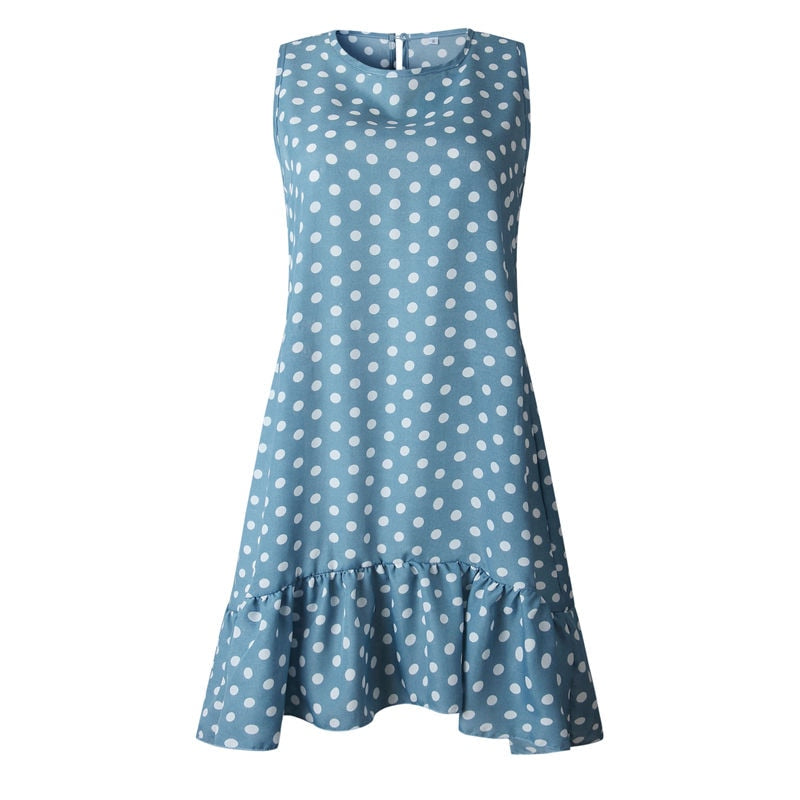 Women Summer Dress Ruffles Polka Dot Sleeveless Mini Dresses Plus Size Casual Loose  Women Clothes