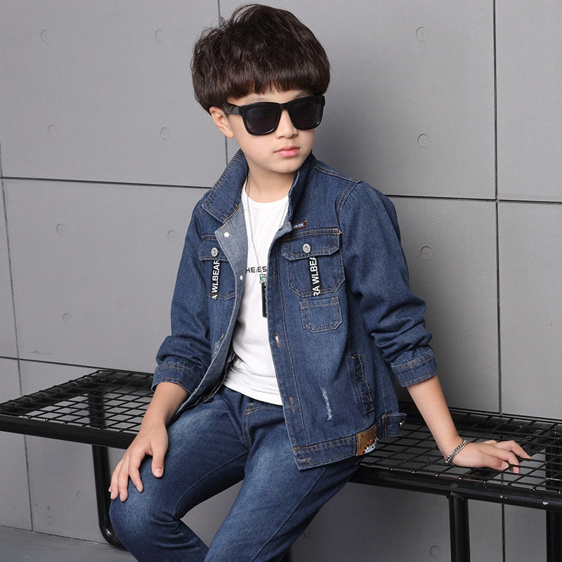 Children's clothing denim suit two sets spring and autumn wear