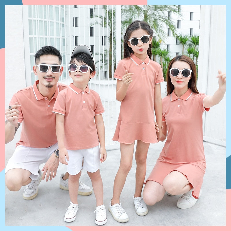 Family matching outfits summer Polo shirt mother, daughter, father, son turn down collar family clothes