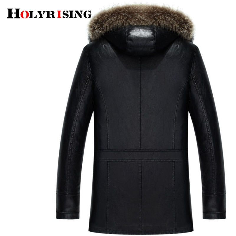 Winter PU Jackets Leather Coat natural Fur Hooded Thicken  winter jackets for men