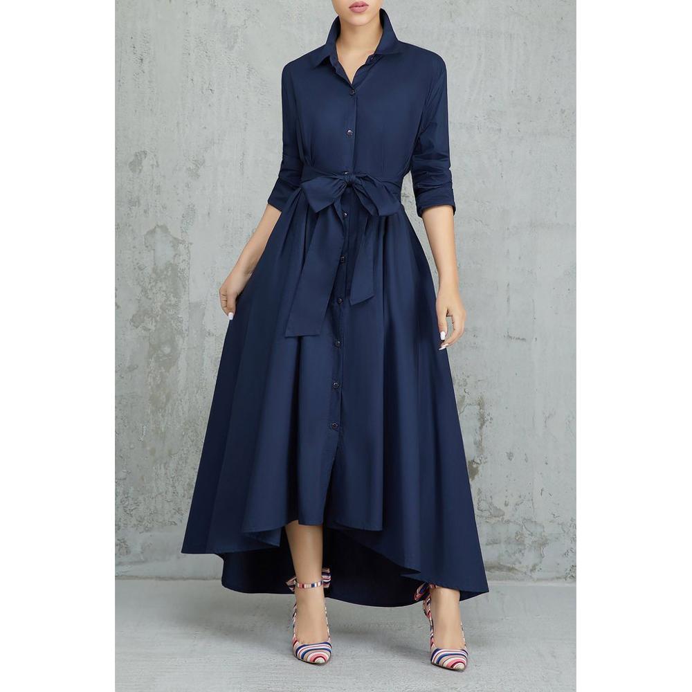 Irregular Long Shirt Women Dress, A-line, Ankle length lace up Vestido Robe for office ladies