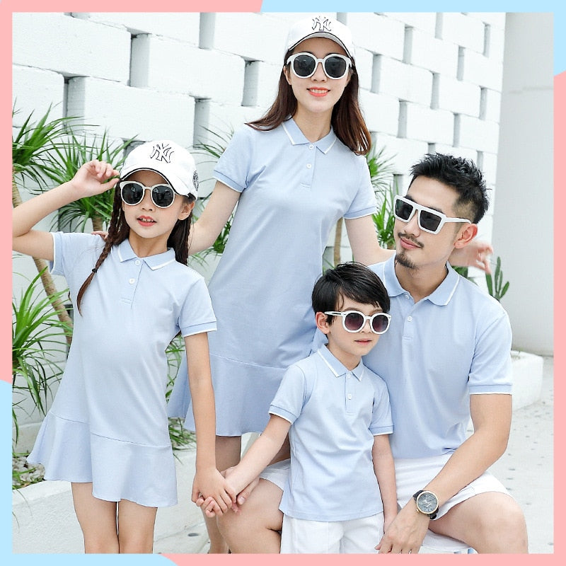 Family matching outfits summer Polo shirt mother, daughter, father, son turn down collar family clothes