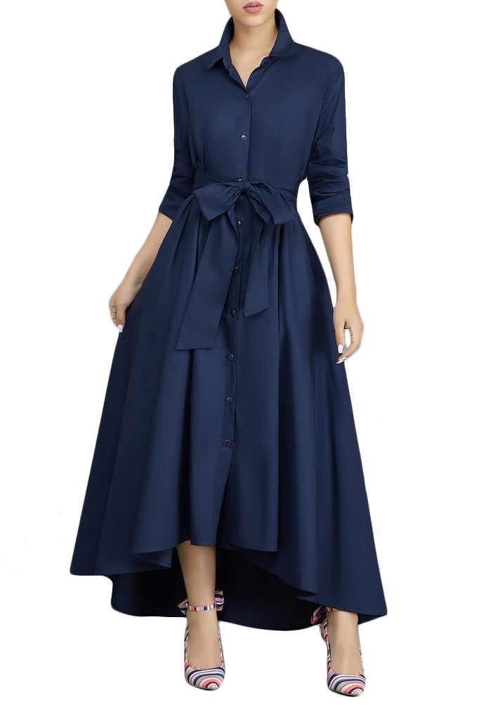 Irregular Long Shirt Women Dress, A-line, Ankle length lace up Vestido Robe for office ladies