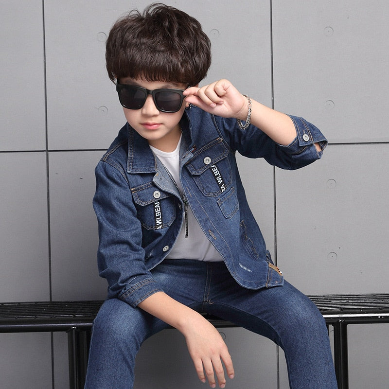 Children's clothing denim suit two sets spring and autumn wear