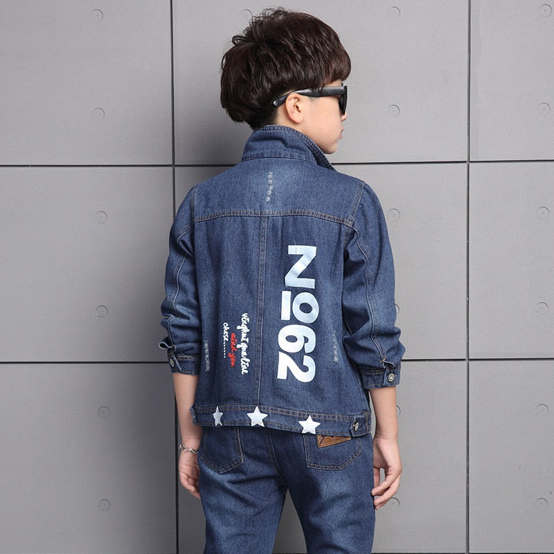 Children's clothing denim suit two sets spring and autumn wear