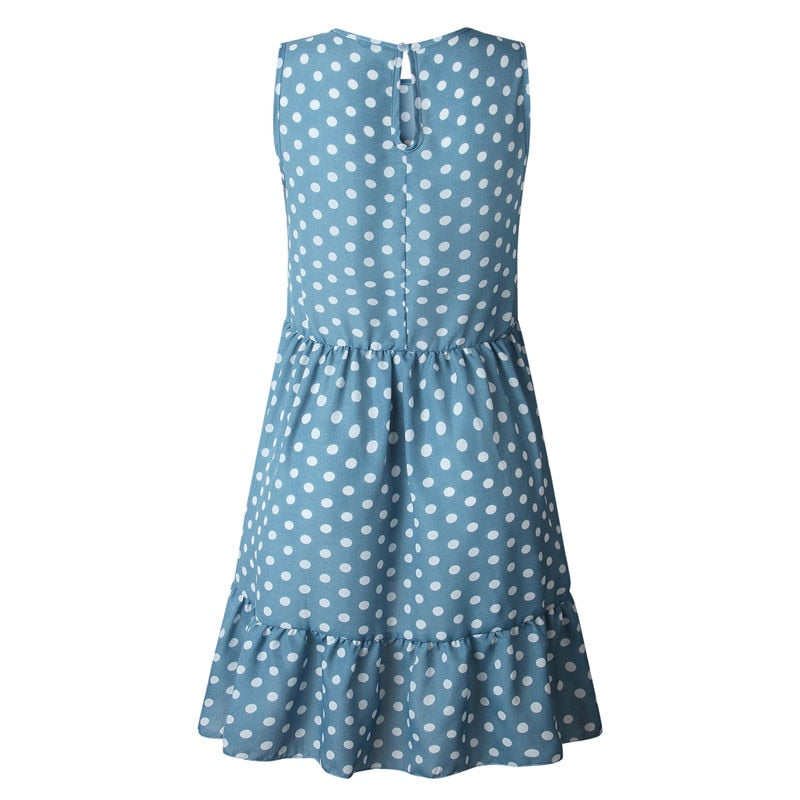 Women Summer Dress Ruffles Polka Dot Sleeveless Mini Dresses Plus Size Casual Loose  Women Clothes