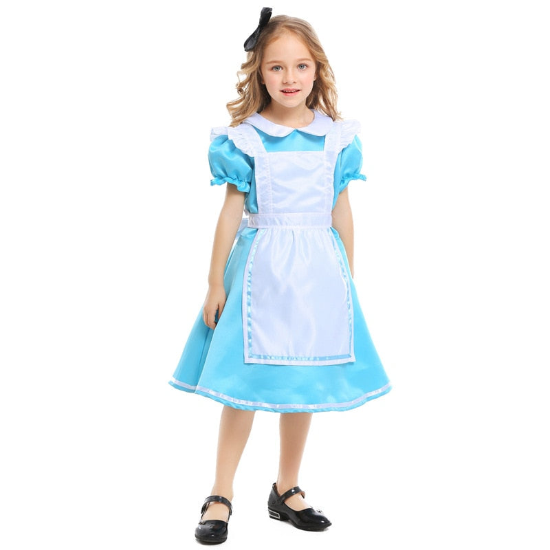 Blue Girls Wonderland Dress Carnival Party Performance Prom Fancy Costume Princess Dresses