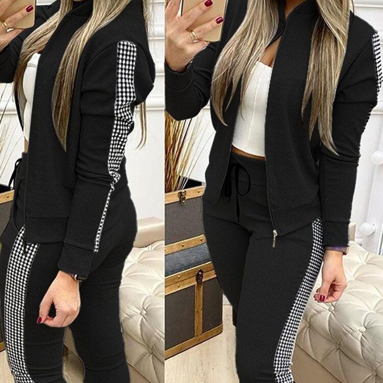 Multi-color two-piece casual women's suit with contrast color sports two-piece Tracksuits for Women