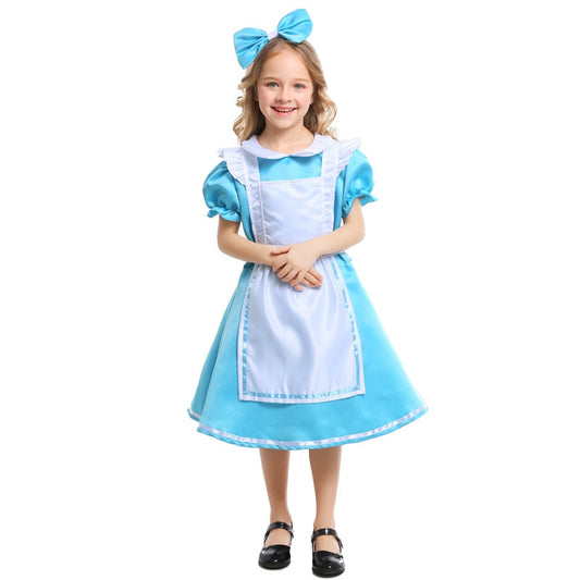 Blue Girls Wonderland Dress Carnival Party Performance Prom Fancy Costume Princess Dresses