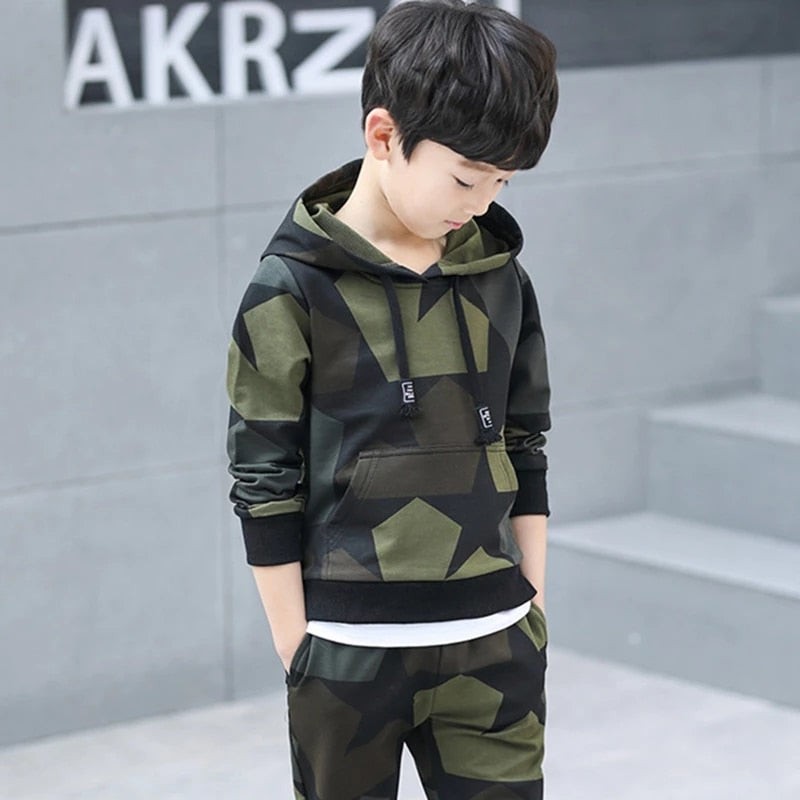 Teen Boys Clothes Set  Tracksuit Camouflage Costume Hoodies Tops  & Pants