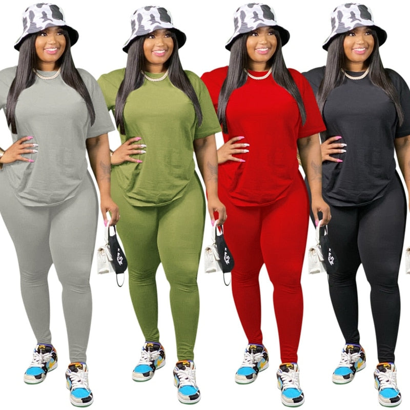 Fashion Two Piece Tracksuits  Set  T- Shirt Top and Pants Sport Set for Women