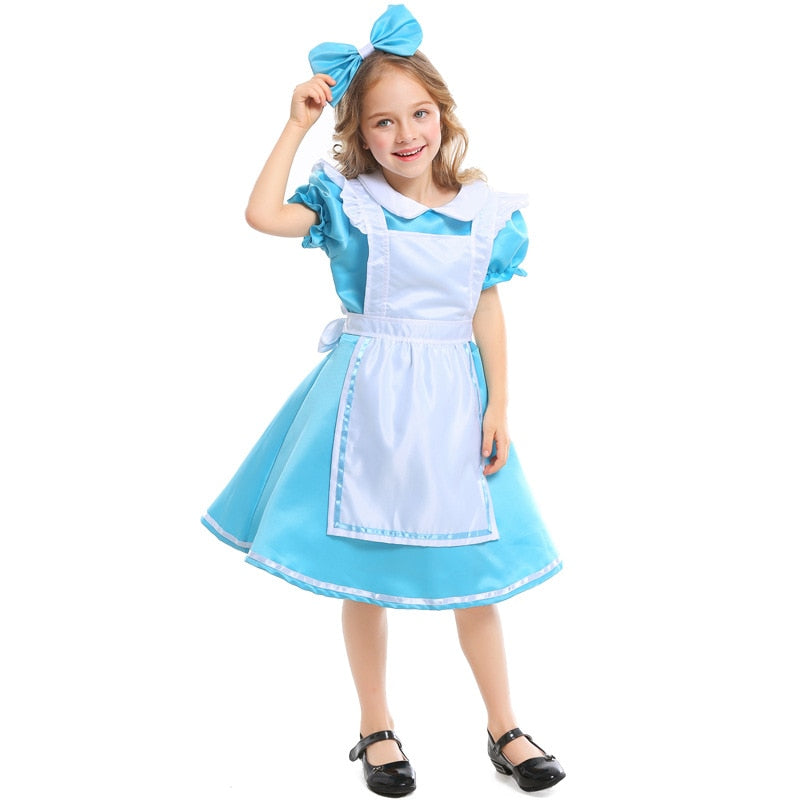 Blue Girls Wonderland Dress Carnival Party Performance Prom Fancy Costume Princess Dresses