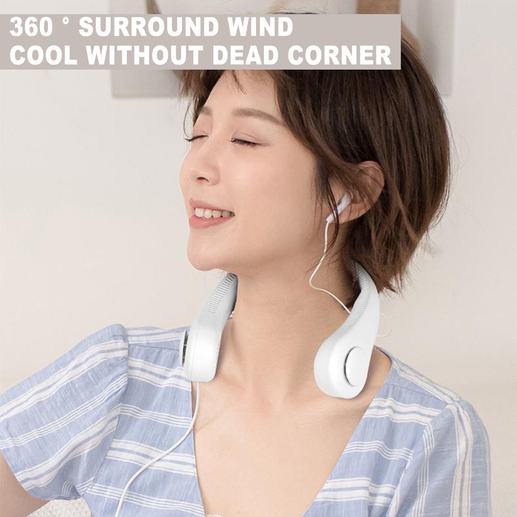 Small, Silent, Portable USB Charging Neck hanging, Leafless Electric Fan