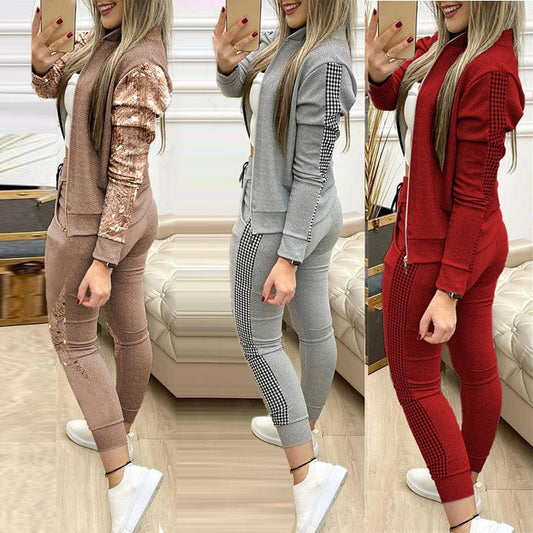 Multi-color two-piece casual women's suit with contrast color sports two-piece Tracksuits for Women