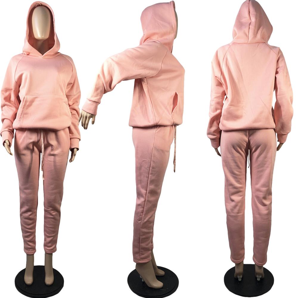 Adogirl Fashion Classic Solid  Two Pieces Set Hooded Sweatshirt Jogger Pants Tracksuit Matching  Casual Outfits for Women