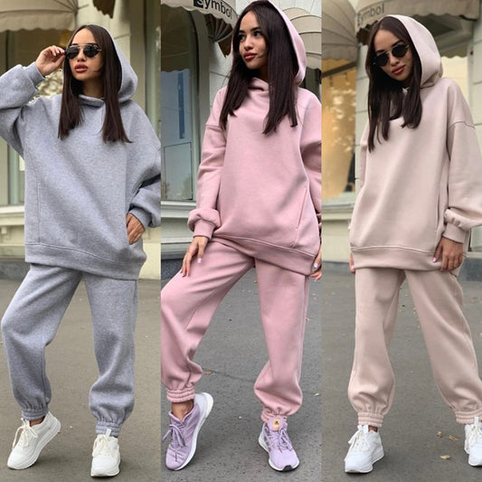 Sports Suit Women Solid Hoodie And Pants Casual Sport Suit Two Piece Set  For Sportswear Tracksuits for Women